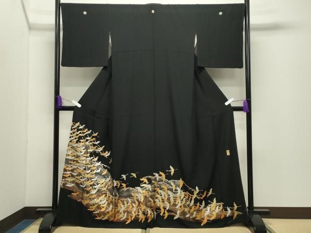 平和屋着物●金彩友禅　卓越技能者・名工・和田光正　黒留袖　立波群鶴文　金銀彩　正絹　逸品　CABD9417gh