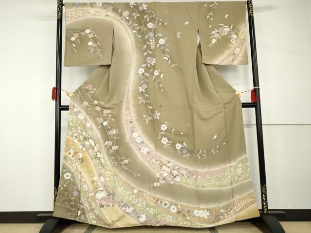 平和屋着物●訪問着　辻が花　吉祥草花文　暈し染め　金彩　正絹　逸品　AABH3799cs