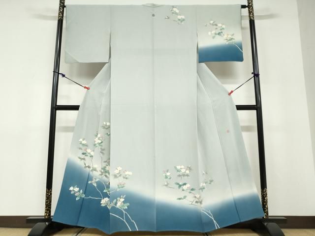 平和屋着物●本加賀友禅作家　鶴見保次　訪問着　枝花文　暈し染め　正絹　逸品　DABD9190ud