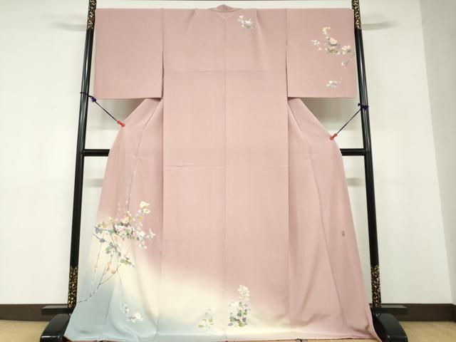 平和屋着物●十日町友禅　女流作家　遠田藤舟　訪問着　草花文　暈し染め　健勝苑扱い　ロング丈　正絹　逸品　DABD9191ud