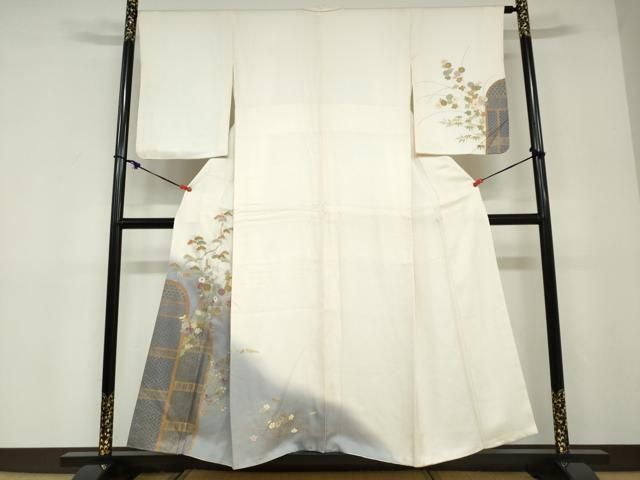 平和屋着物●訪問着 刺繍 流水草花文 暈し染め 金彩 正絹 逸品 DABD9197ud