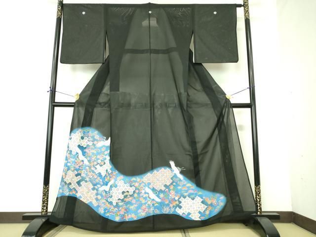 平和屋着物＊夏物　黒留袖　絽　飛鶴吉祥花文　暈し染め　洗える着物　DABE1388op