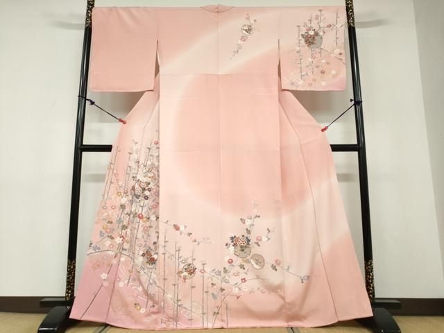 平和屋着物●訪問着　雪輪花蝶文　暈し染め　金銀彩　正絹　逸品　未使用　DABD9205ud