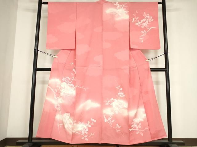平和屋着物▽訪問着　単衣　駒刺繍　雲取り花文　手描き　暈し染め　正絹　逸品　DABE4139az