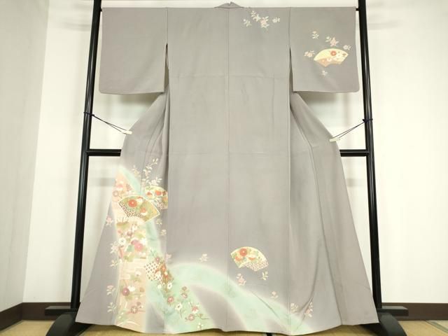 平和屋着物▽訪問着　単衣　地紙吉祥花文　暈し染め　金彩　正絹　逸品　DABE4140az