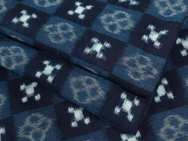 平和屋着物●久留米絣　市松吉祥文　綿　逸品　CABE2863yc