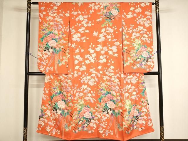 平和屋着物∵女の子　十三参り　子供　祝着　駒刺繍　花車文　金彩　正絹　逸品　AABH2852ja