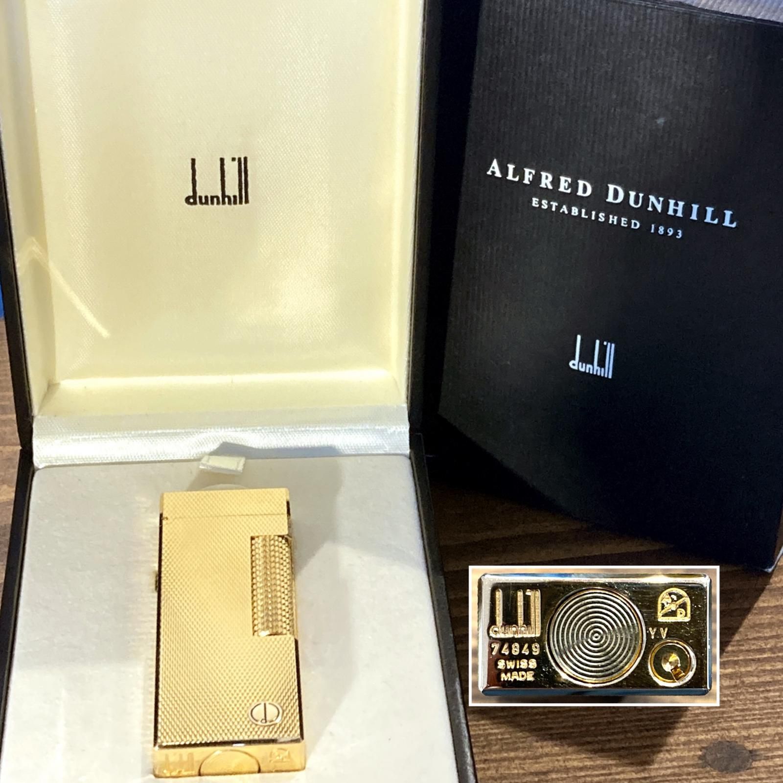 MP405) Dunhill ダンヒル バーレイパターン バーレイ柄 ローラガスライター RL1401 ゴールドカラー AD刻印あり 着火確認済み 箱付き