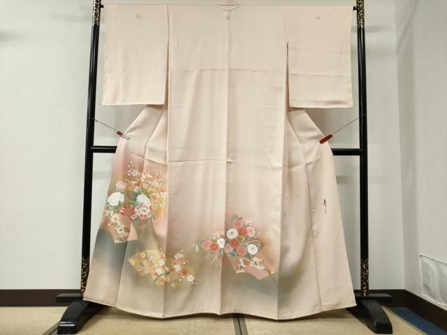 平和屋着物●京友禅の第一人者　松井青々　色留袖　駒刺繍　地紙草花文　暈し染め　金彩　正絹　逸品　CABE3052yc