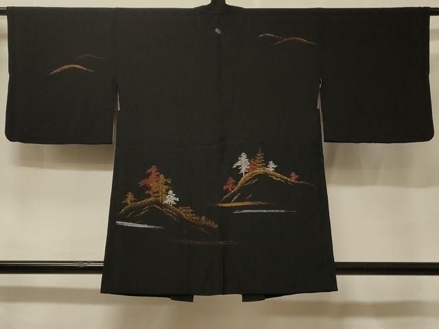 平和屋着物＃羽織　寿光織　風景文　黒地　金銀糸　正絹　逸品　CABF1228in