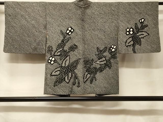 平和屋着物＃羽織　総絞り　草花文　黒地　正絹　逸品　CABF1229in