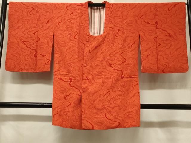 平和屋着物＃道行コート　輪奈ビロード　道長文　丹色　ロング丈　正絹　逸品　CABF1234in