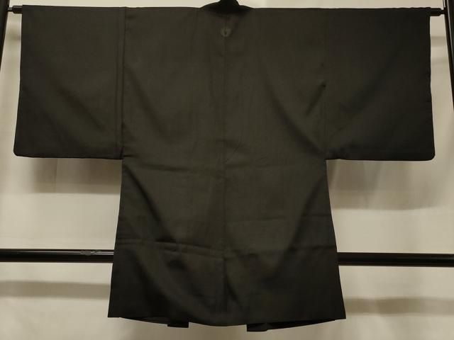 平和屋着物＃男性　長羽織　お召地　黒地　正絹　逸品　CABF1242in