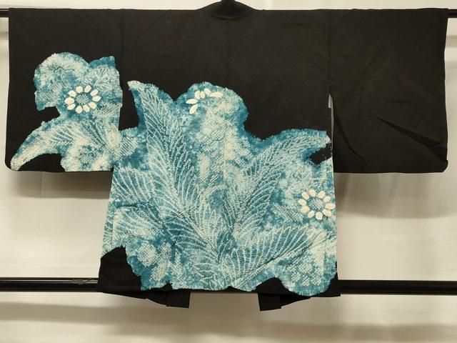 平和屋着物＃羽織　絞り　草花文　黒地　正絹　逸品　CABF1243in