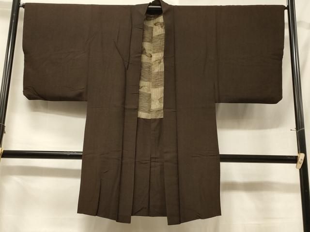 平和屋着物＃男性　長羽織　紬地　霞文　正絹　逸品　CABF1249in