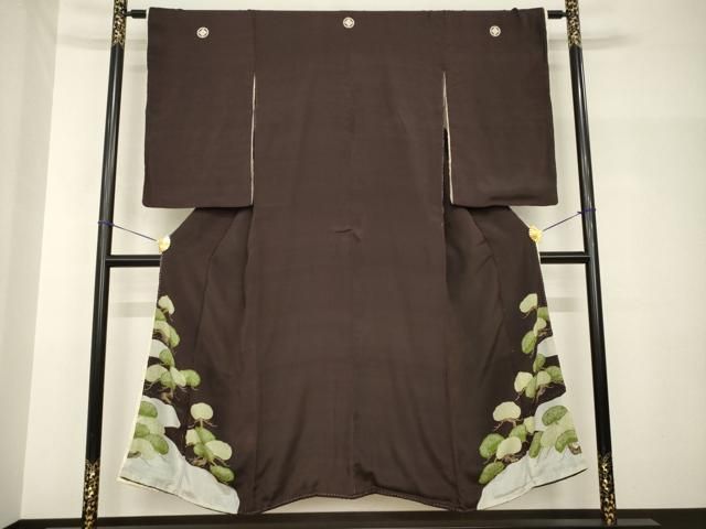 平和屋着物●アンティーク　大正ロマン　黒留袖　松　正絹　逸品　AABH7013ck