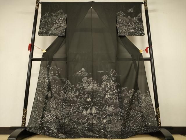 平和屋着物＊夏物　訪問着　絽　風景草花文　正絹　逸品　AABH6466jd