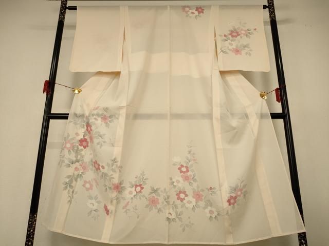 平和屋着物＊夏物　訪問着　絽　草花文　正絹　逸品　AABH6489jd