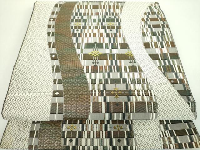 平和屋着物●本場筑前博多織　八寸名古屋帯　よろけ花間道　金銀糸　正絹　逸品　DABD1194ps