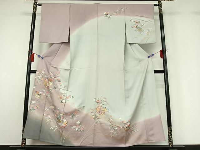 平和屋着物▽訪問着　単衣　雪輪飾花文　暈し染め　金彩　正絹　逸品　AABH2224jh