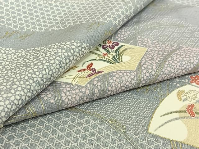 平和屋着物▽上質な小紋　単衣　地紙花文　正絹　逸品　AABH2229jh