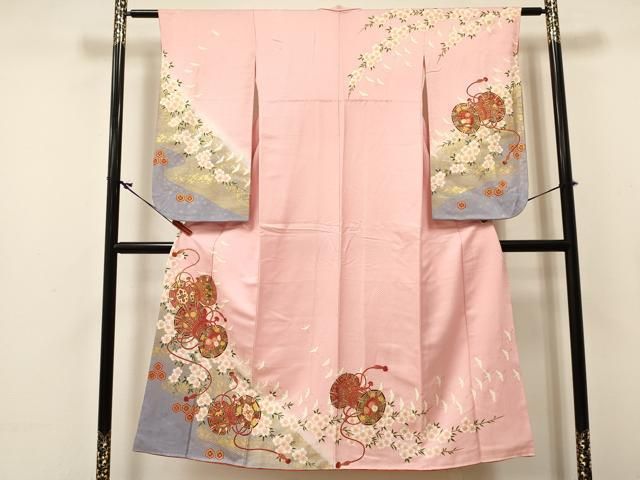 平和屋着物∵女の子　十三参り　子供　祝着　鼓飛鶴花文　暈し染め　金彩　逸品　DABC5286ma