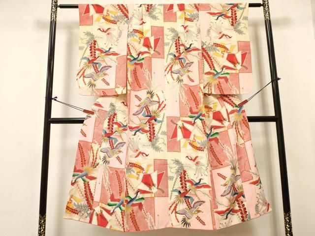 平和屋着物∵アンティーク　大正ロマン　女の子　十三参り　子供　祝着　花鳥文　金彩　逸品　DABC5289ma
