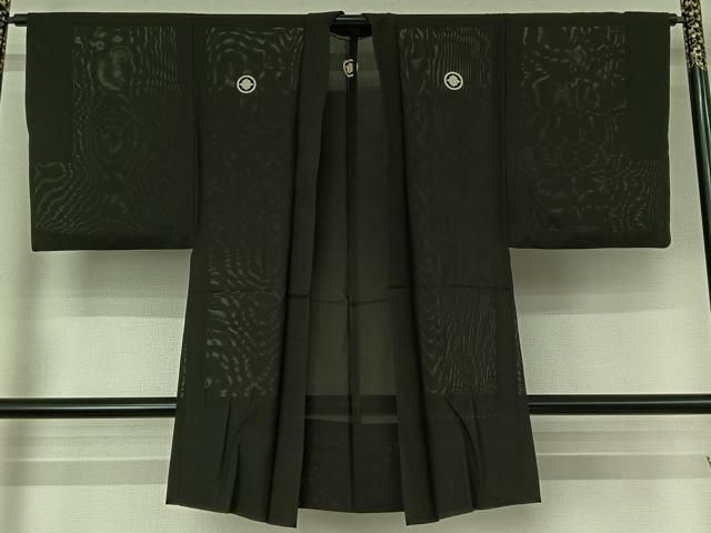 平和屋着物▽男性　黒紋付羽織　スリーシーズン　春夏秋　塵除け　絽　暗黒色　正絹　逸品　AABH5599jh