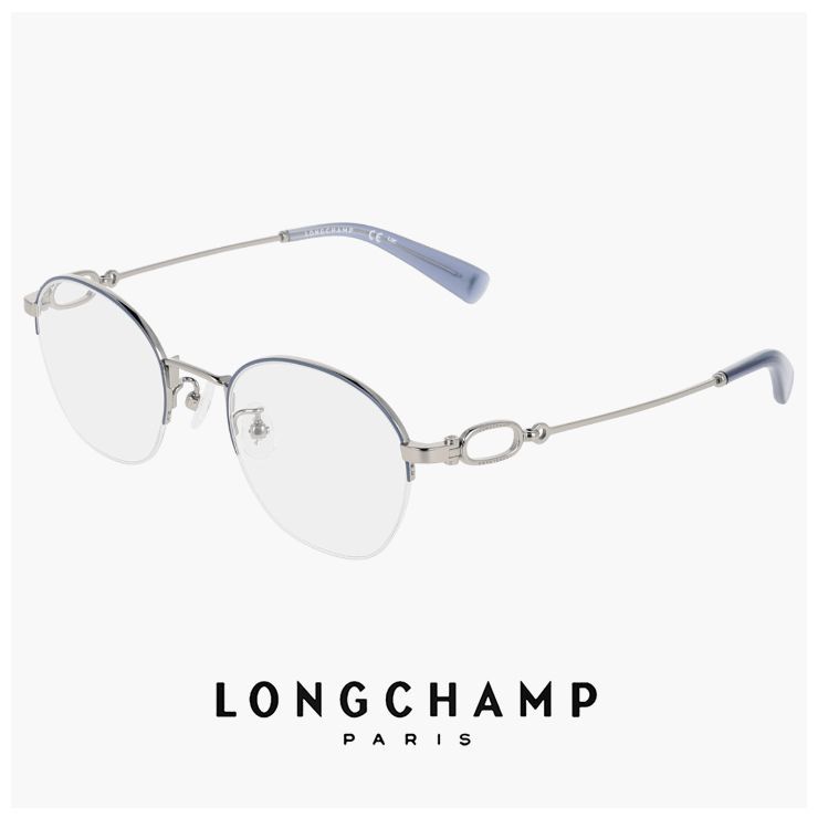 【新品】 レディース ロンシャン メガネ lo2549lbj-036 46mm longchamp 眼鏡 かわいい おしゃれ 軽量 チタン フレーム ハーフリム ナイロール タイプ ブランド GREY / BLUE カラー ダミーレンズ発送