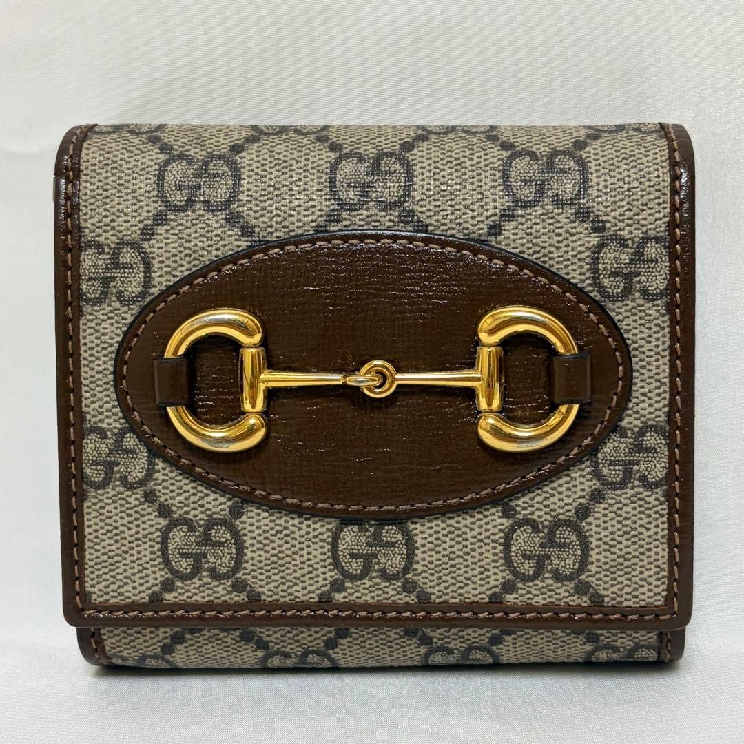 GUCCI グッチ 二つ折り財布 ホースビット 1955 GGスプリーム ベージュ ブラウン 621891 外観美品