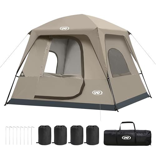 UNP キャンプテント 4人用 ドームテント ツーリングテント ４?５人用 大空間 簡単設営 通気 日よけ防風 軽量 防水加工＆上部レインフライ付き 組み立て式 収納袋付き アウトドア キャンピング 登山/花見/防災用 サイズ :243cm× 99045b5f