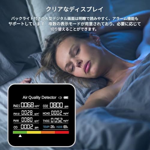 zmart CO2 二酸化炭素 CO 一酸化炭素検出器 家庭用 PM2.5 ホルムアルデヒド TVOC 空気質 大気汚染 日本語説明書付き/ fe295e02