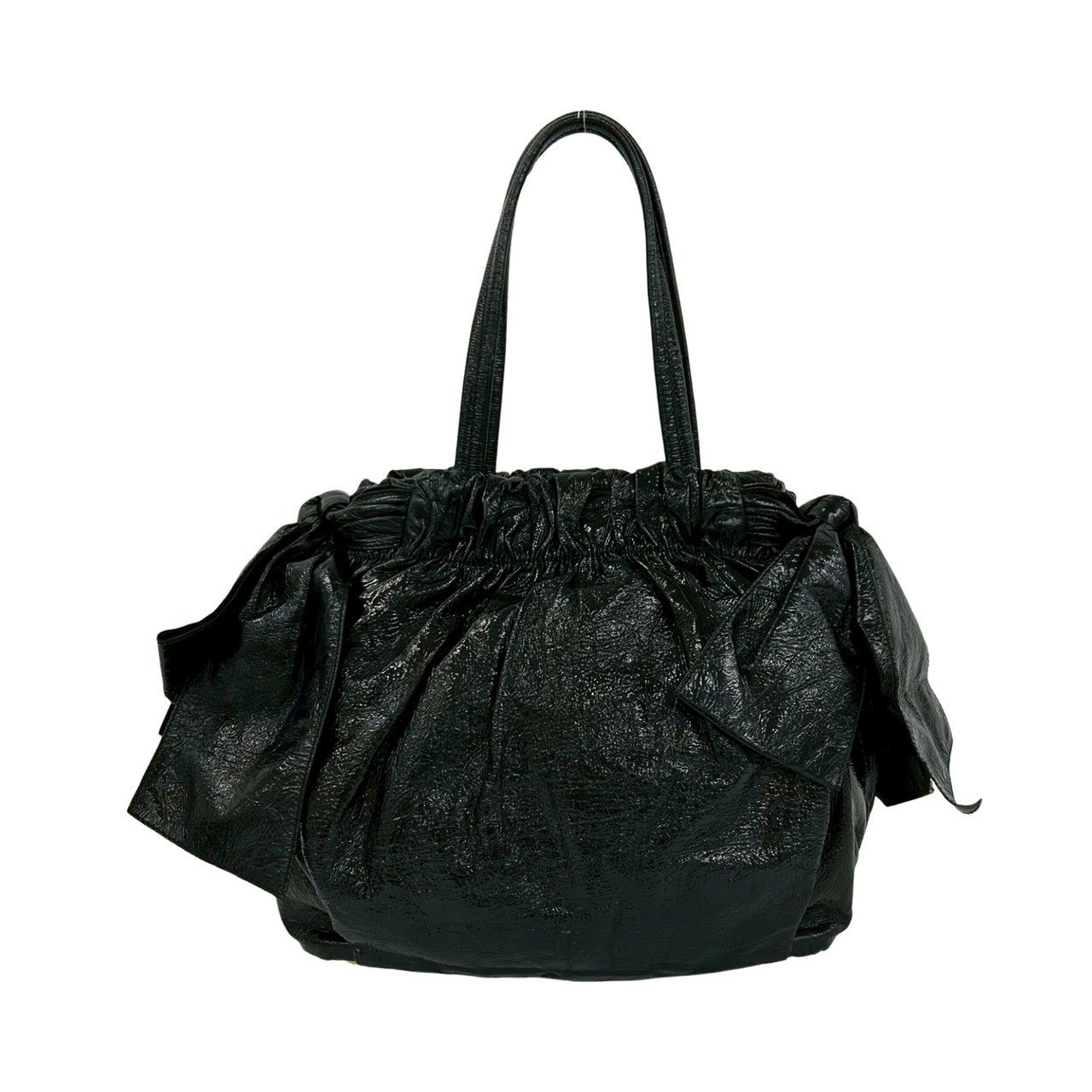 極 美品 袋付 PRADA プラダ ロゴ 金具 サイドリボン レザー 本革 2way 