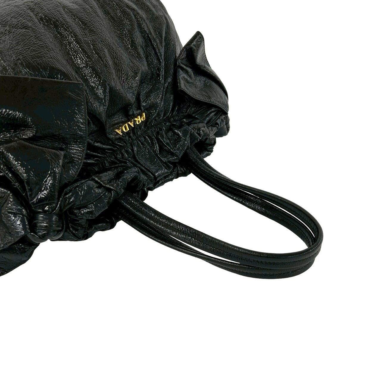 極 美品 袋付 PRADA プラダ ロゴ 金具 サイドリボン レザー 本革 2way 