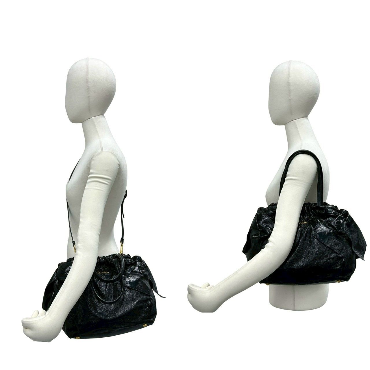 極 美品 袋付 PRADA プラダ ロゴ 金具 サイドリボン レザー 本革 2way 