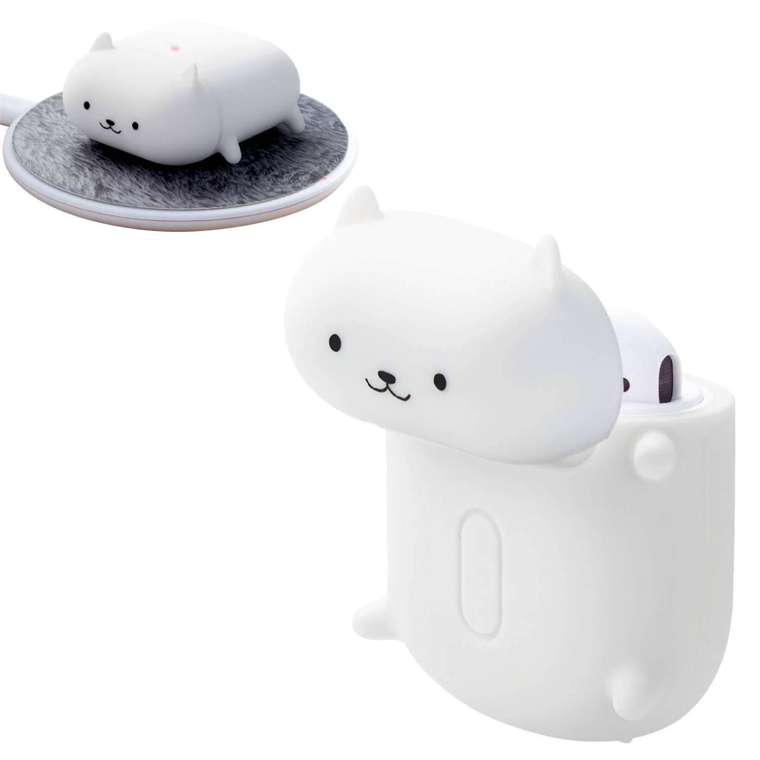 特価商品 エレコム AirPods ケース シリコンケース ワイヤレス充電対応 アニマルデザイン コネクタキャップ付き 白ネコ AVA-APSCANCATW