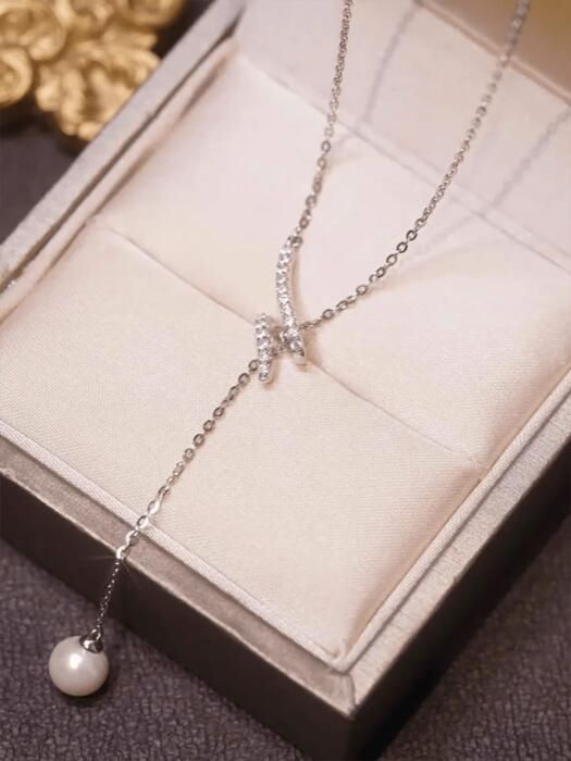 ジュエリー レディース ネックレス 女性用S925スターリングシルバー 真珠付きペンダントネックレス40+5cm デイリーウェアやデート、結婚式、ブライダルジュエリーにも最適な高級感のあるタッセルネックレス