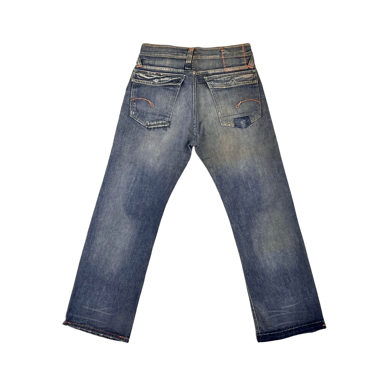 中古 G-Star RAW ジースター S.C. CORE SLACKS REGULAR ダメージ リペア ビンテージ ウォッシュ デニム オレンジ ステッチ フラップポケット ワイド レギュラー ストレート バギー ジーンズ ショップオーナー 私物アーカイブ