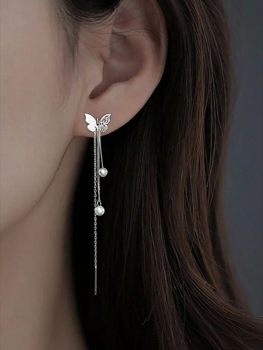 ジュエリー レディース イヤーアクセサリー 女性用 S925 シルバーバタフライスレッドタッセルイヤリング、ロングでシンプルなスタイル、相性抜群で新しいジュエリーギフト