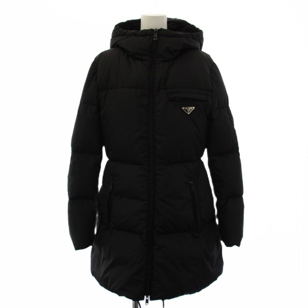 プラダ PRADA Re-Nylon ダウンコート フーディ トライアングルロゴ 42 黒 29F430 /KH