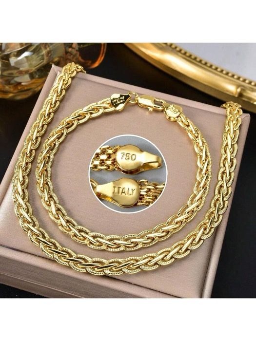 ジュエリー レディース セット 14Kゴールドメッキ 6mm幅 編み込みコッパーネックレスとブレスレットセット、高品質ジュエリー、女性の日常着やパーティーウェアに適しています