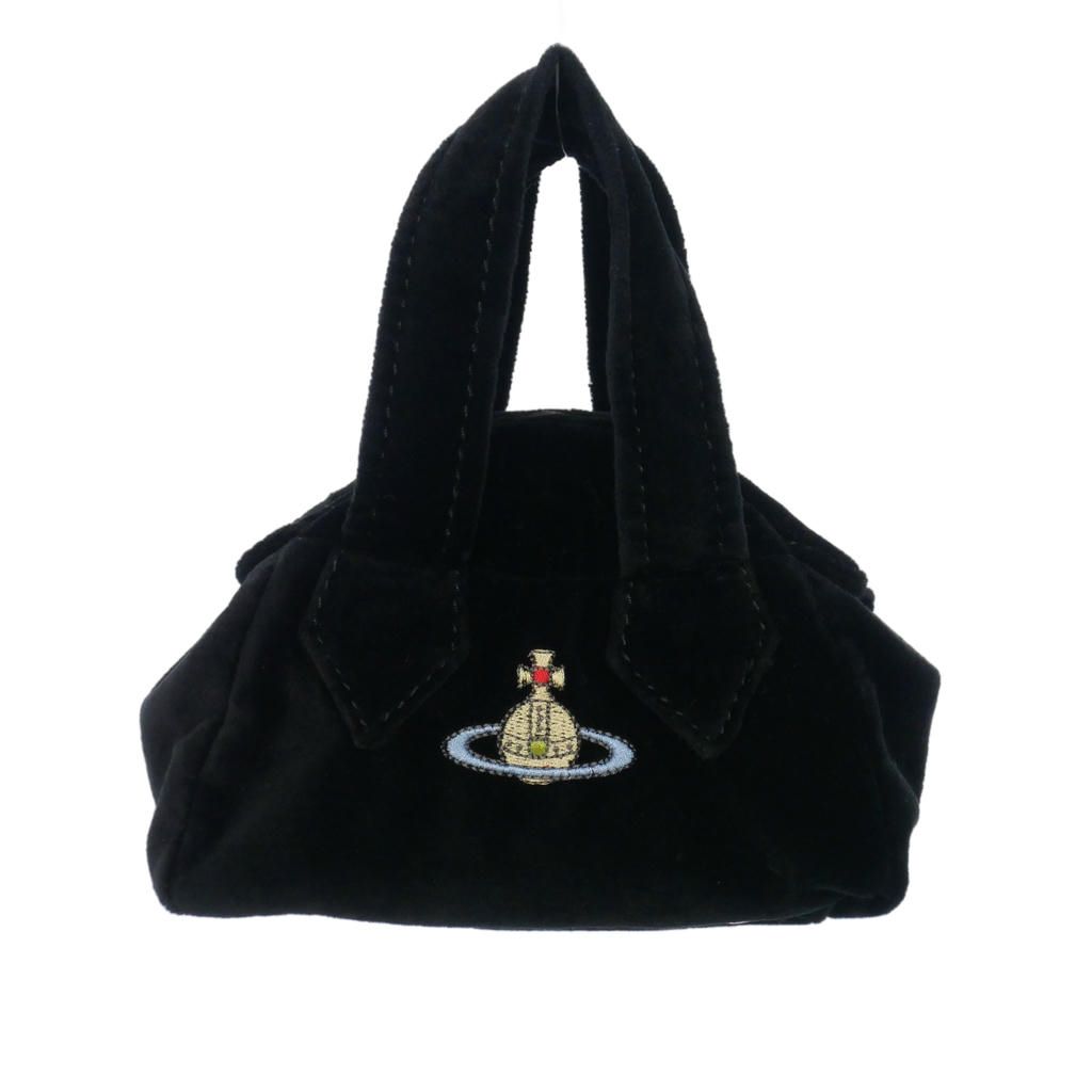 ヴィヴィアンウエストウッド Vivienne Westwood ベロア ミニハンドバッグ ショルダー オーブロゴ 黒 ブラック