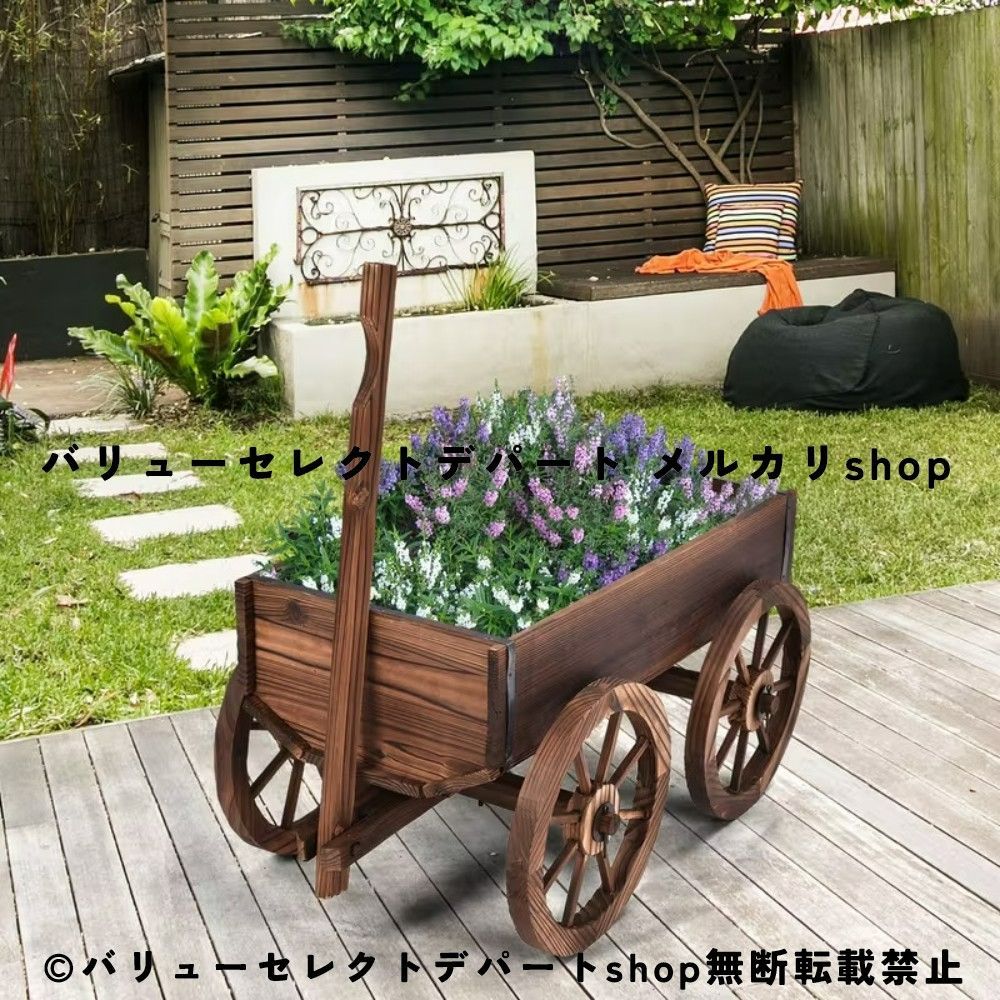 ガーデンワゴン 木製プランター キャスター付き フラワーディスプレイスタンド ナチュラルウッド フローラルカート 北欧インテリア カントリー風 花台 ガーデニング用品 屋内屋外兼用 ベランダ ガーデンラック テラス装飾 観葉植物スタンド おしゃれ