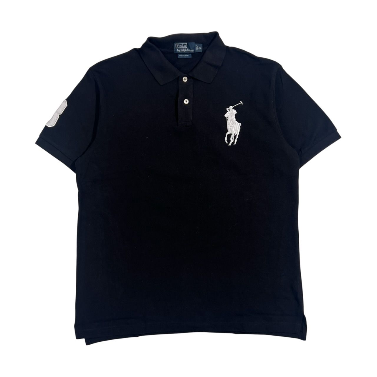 ポロラルフローレン 半袖 ポロシャツ ビッグポニー 刺繍 ブラック90s L 90s POLO RALPH LAUREN ポロ ラルフローレン CUSTOM FIT 鹿の子 ビッグ