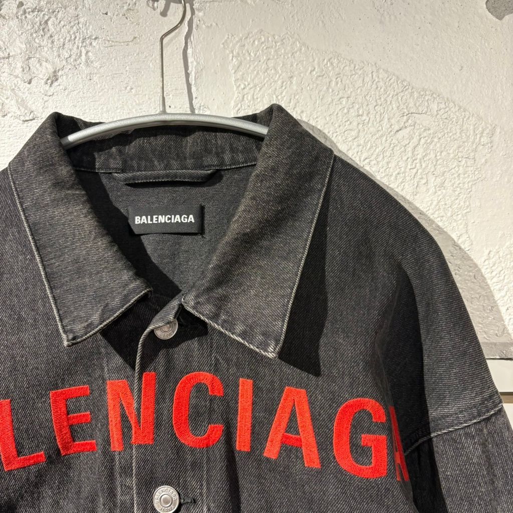 よ*ー様 BALENCIAGA 20SS ネックロゴ 刺繍 44 デニムジャケッ BALENCIAGA バレンシアガ 20SS LOGO DENIM JACKET デニムジャケット