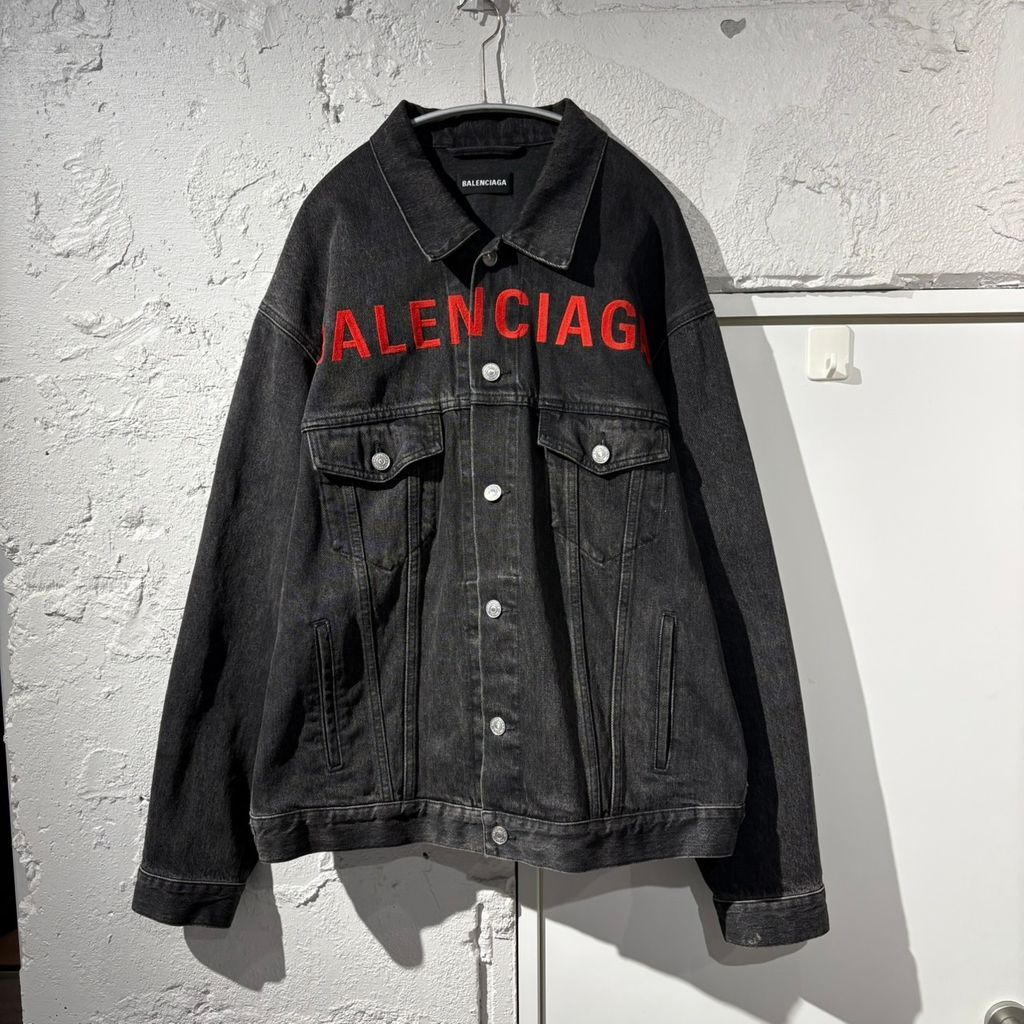 よ*ー様 BALENCIAGA 20SS ネックロゴ 刺繍 44 デニムジャケッ BALENCIAGA バレンシアガ 20SS LOGO DENIM JACKET デニムジャケット
