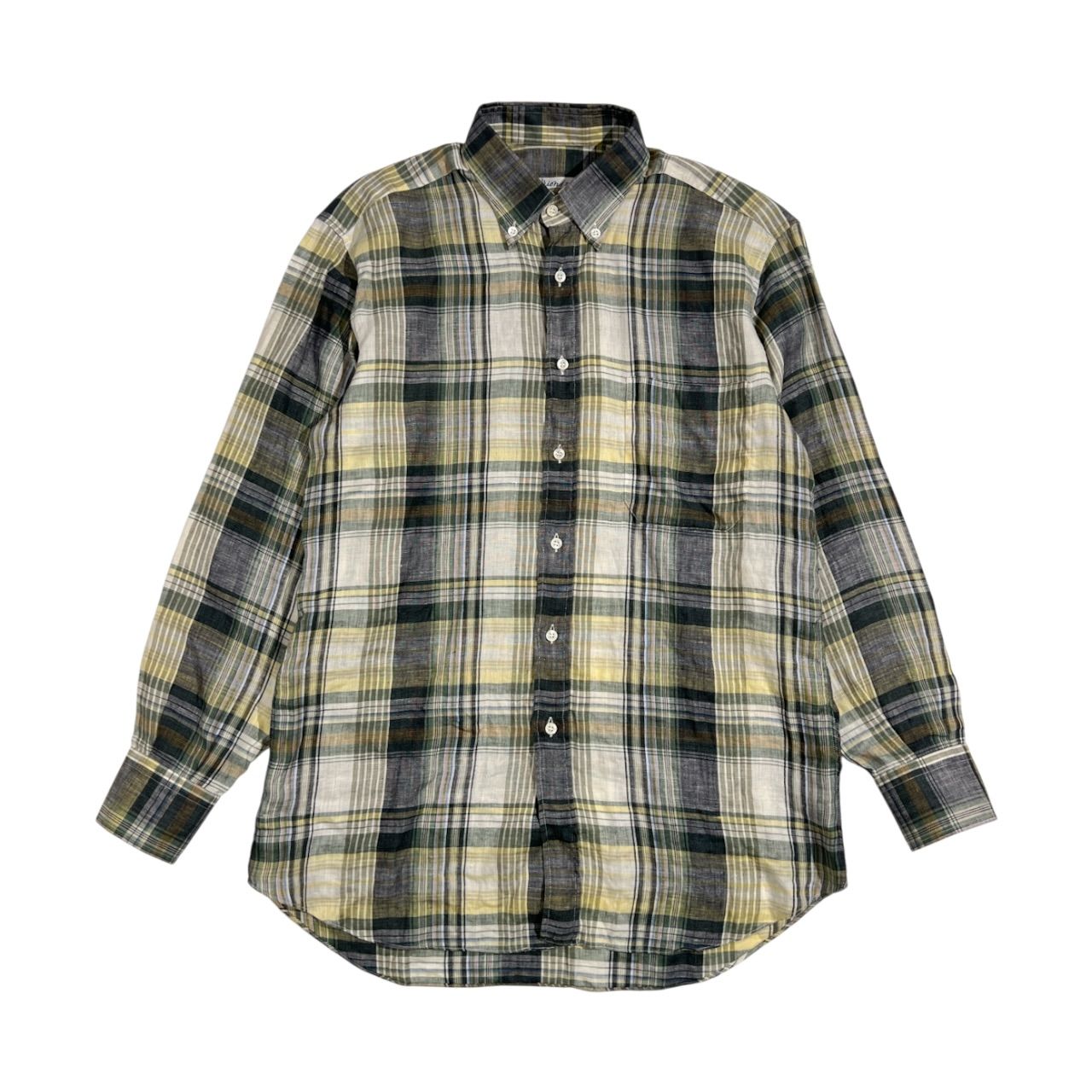 リネン100% イタリア製 Brioni Roma ブリオーニ チェック BD ボタン 