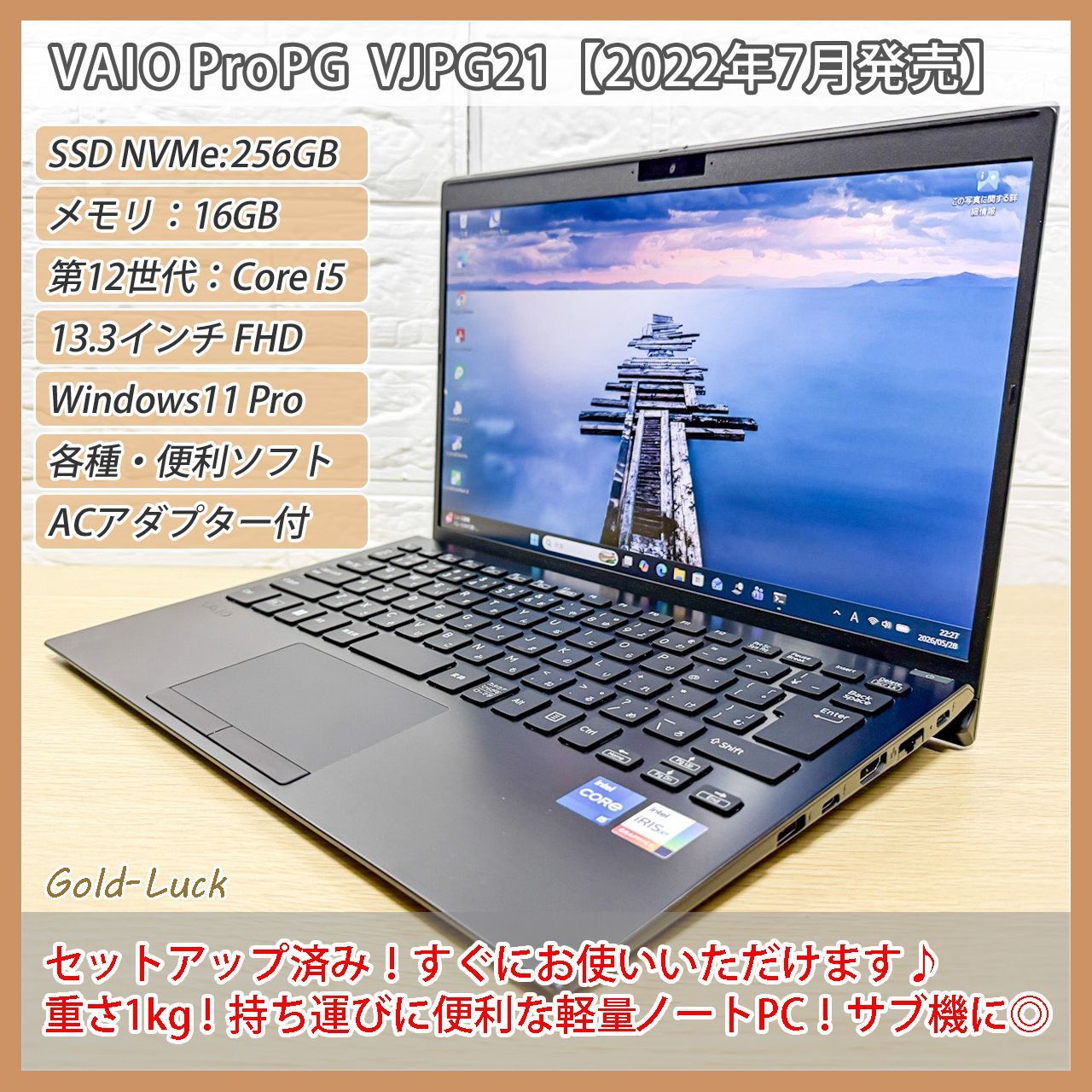 【重さ約1kg】VAIO バイオ Pro PG VJPG21 第12世代 Core i5-1235U メモリ16GB SSD256GB(NVMe) FHD13.3インチ 2022年6月発売モデル Windows11 Pro 軽量ノートPC