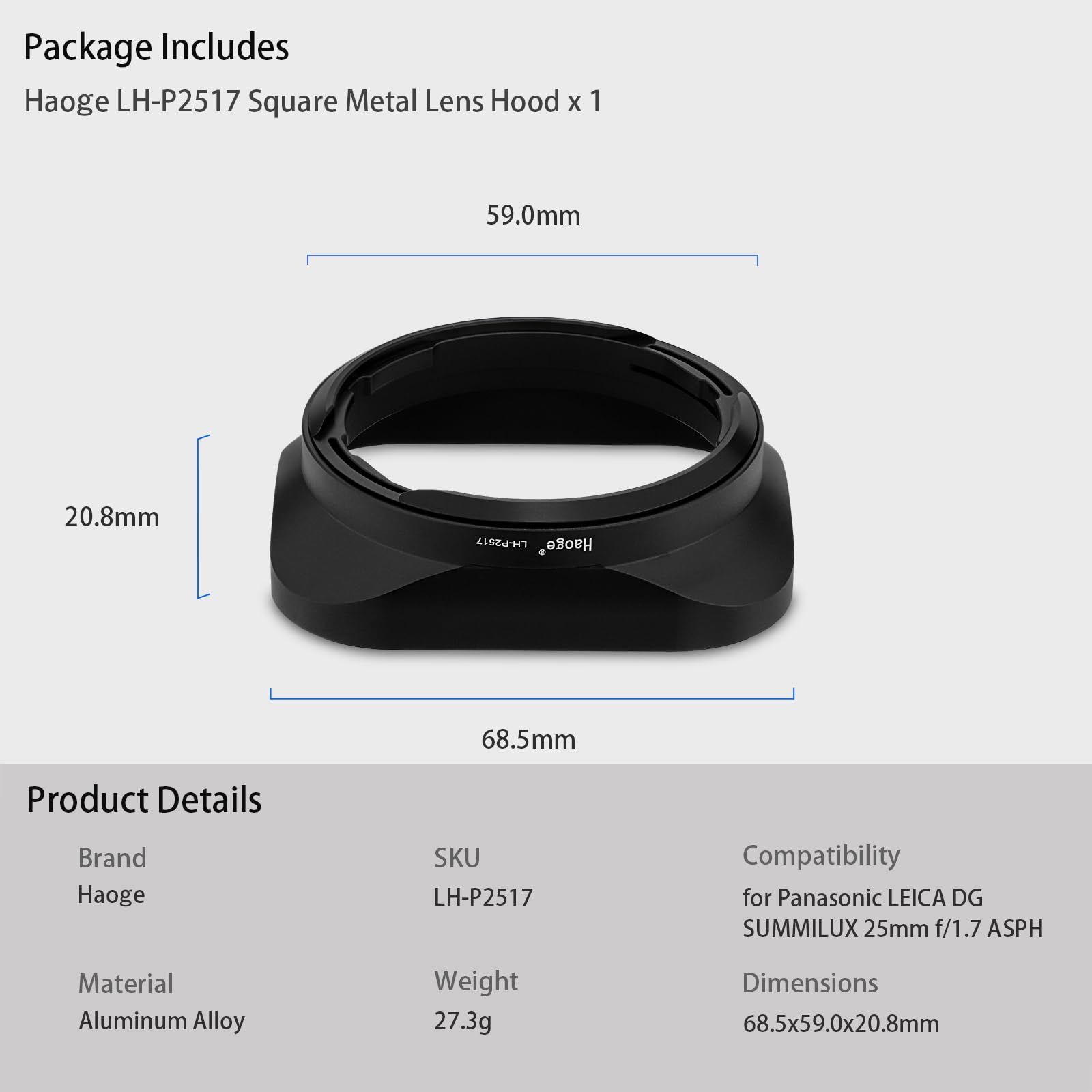特価商品 Haoge LH-P2517 スクエアメタルレンズフード パナソニック