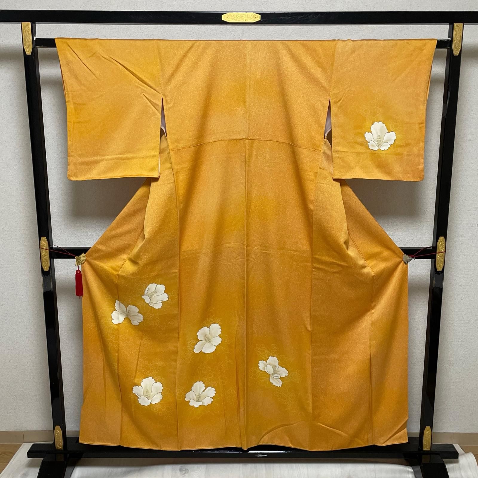 付下げ たたき染め 花模様 着物 正絹 X-2790